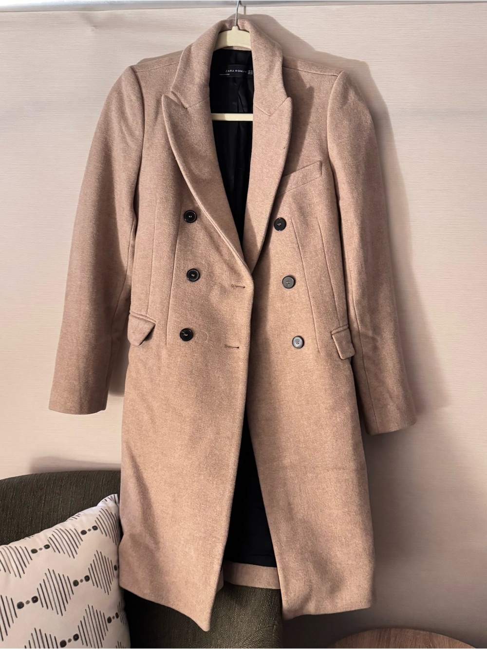 Zara Elegant Women's Double-Breasted Wool-Blend Coat in Camel - Unbranded